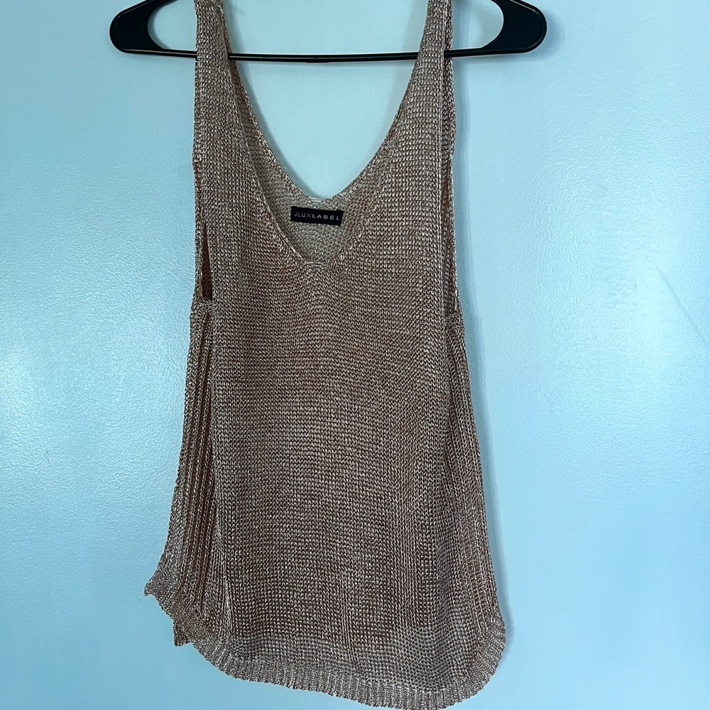 JLUXLABEL metallic rose gold mesh tank top Small